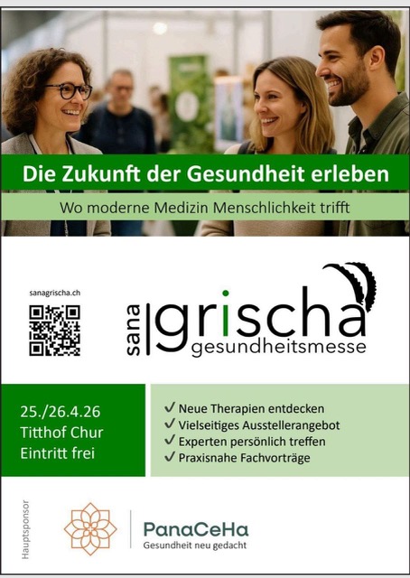 sana grischa Gesundheitsmesse 2026 – 25./26.4.26 · Titthof Chur · Eintritt frei